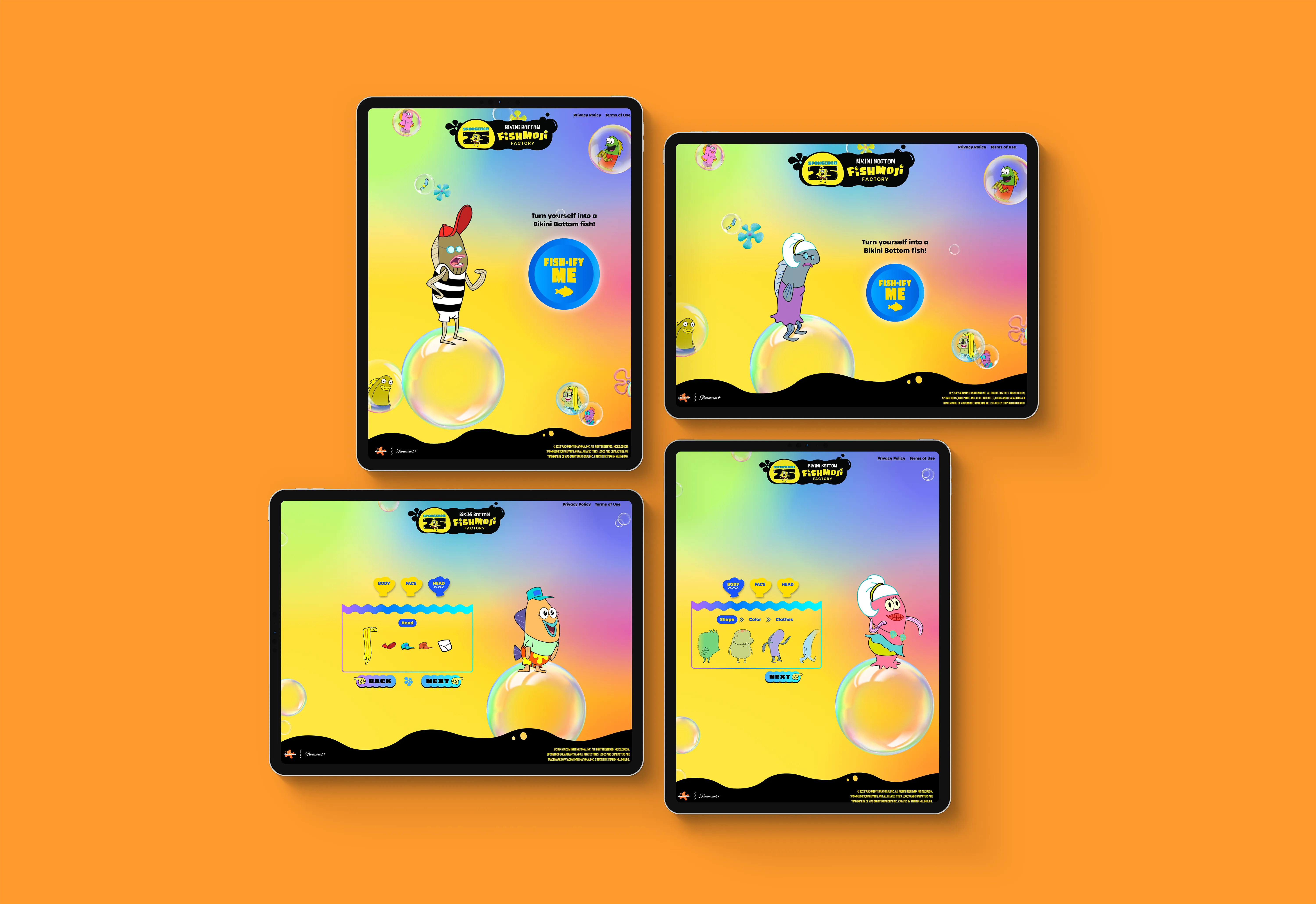 the spongebob web game shown on different ipad mockups